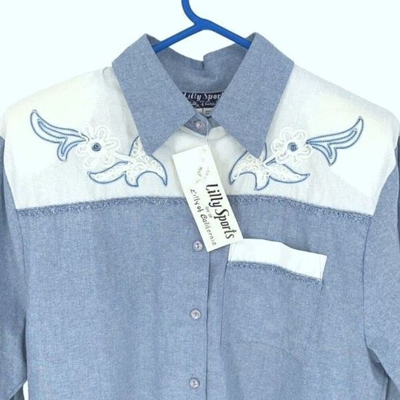 Lilly of California 100% cotton. 70's or 80's Vintage Button Down Shirt Medium - Picture 3 of 10